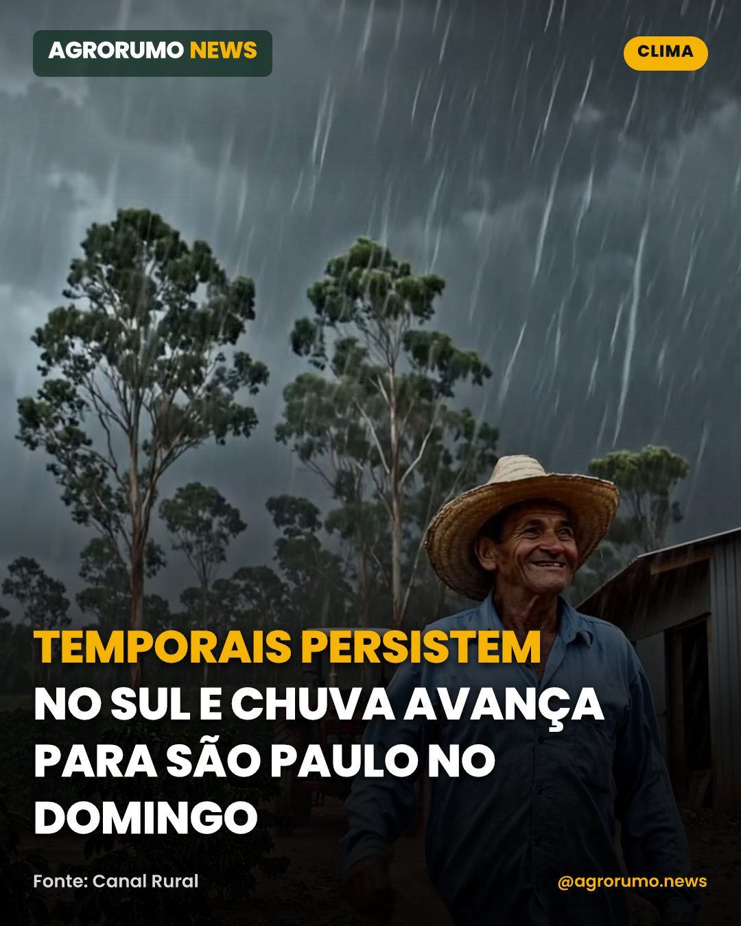 Temporais persistem no Sul e chuva avança para São Paulo no domingo