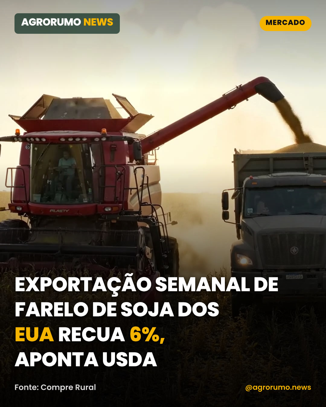 Exportação semanal de farelo de soja dos EUA recua 6%, aponta USDA
