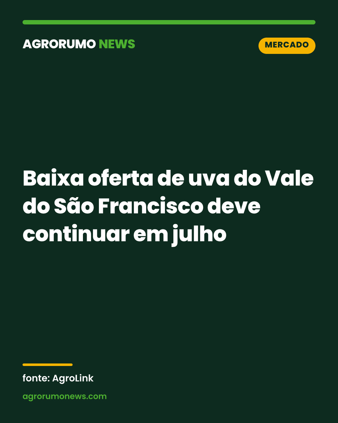 Baixa oferta de uva do Vale do São Francisco deve continuar em julho