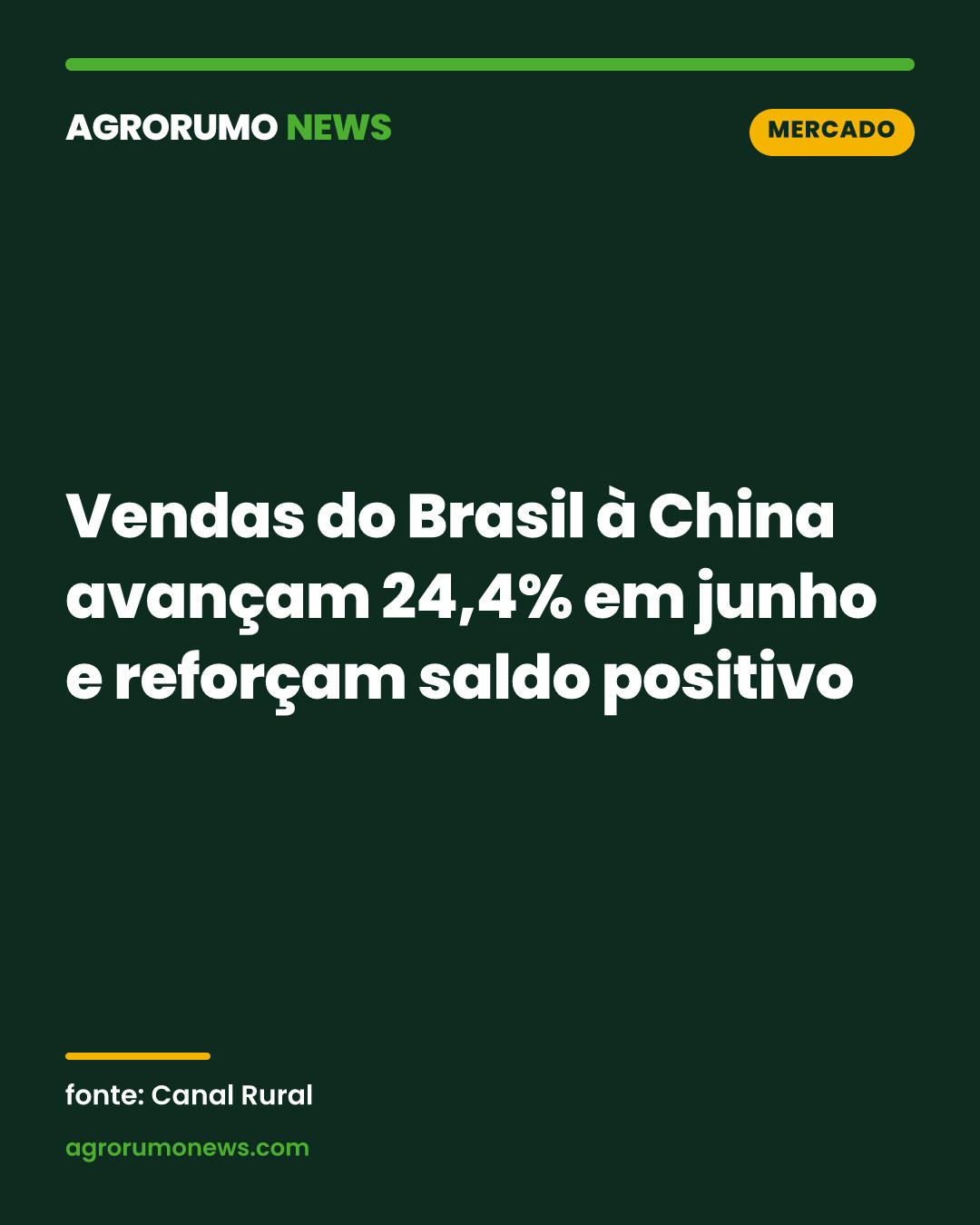 Vendas do Brasil à China avançam 24,4% em junho e reforçam saldo positivo