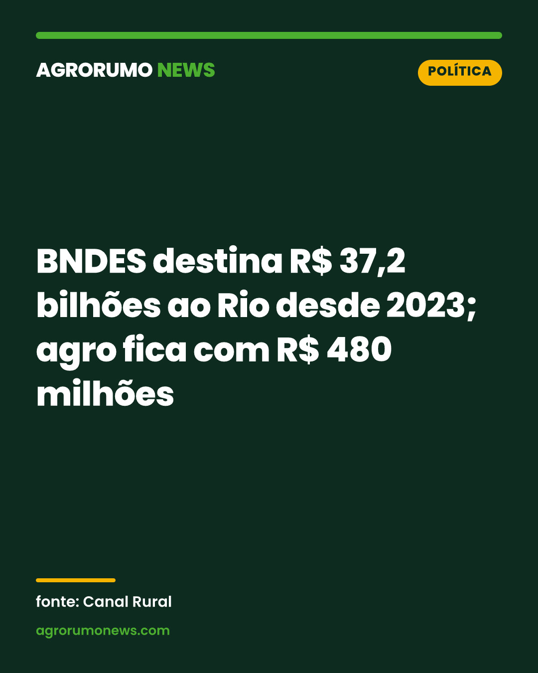BNDES destina R$ 37,2 bilhões ao Rio desde 2023; agro fica com R$ 480 milhões