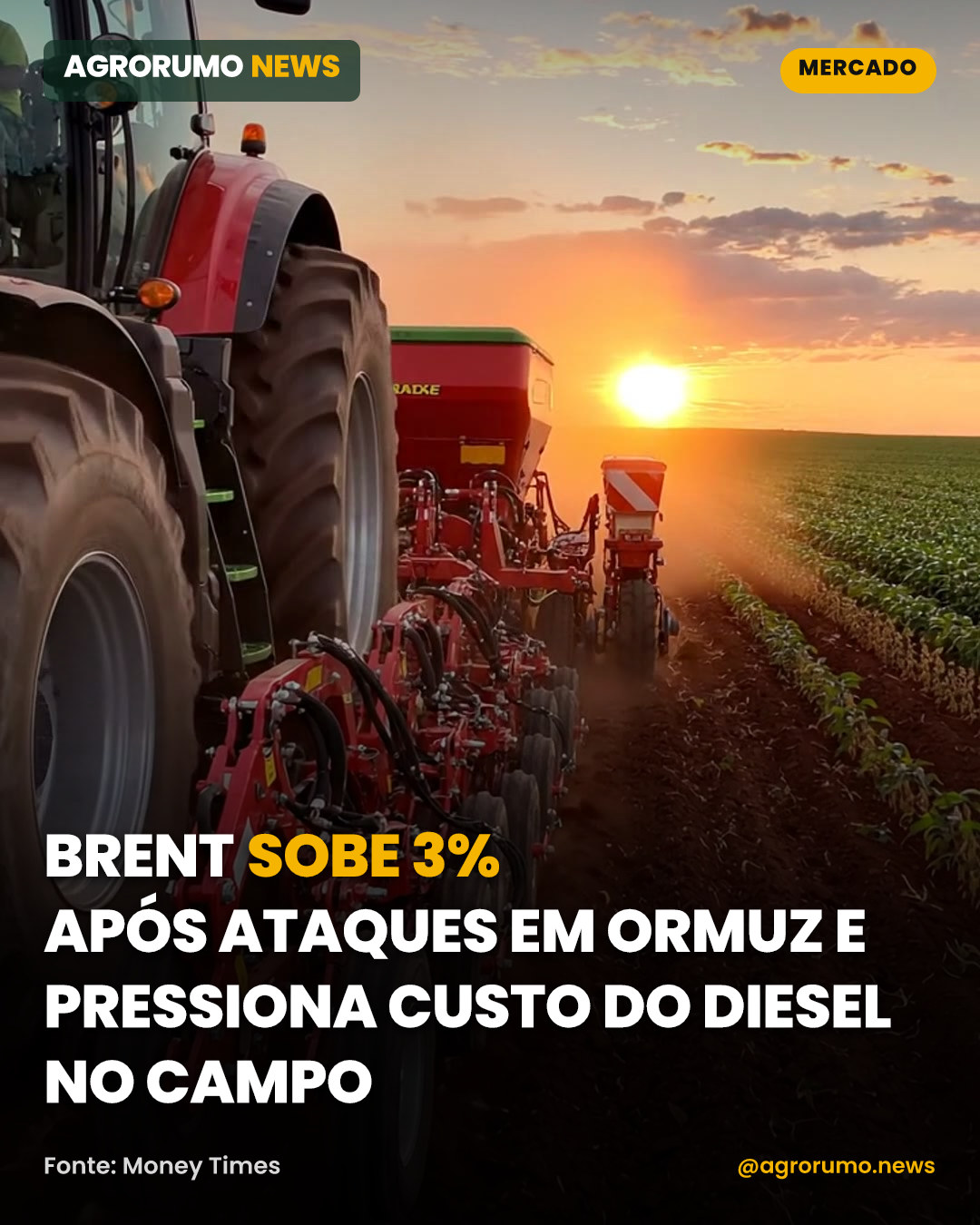 Brent sobe 3% após ataques em Ormuz e pressiona custo do diesel no campo