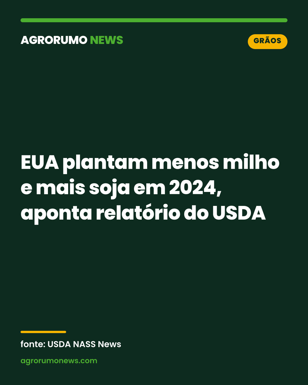 EUA plantam menos milho e mais soja em 2024, aponta relatório do USDA