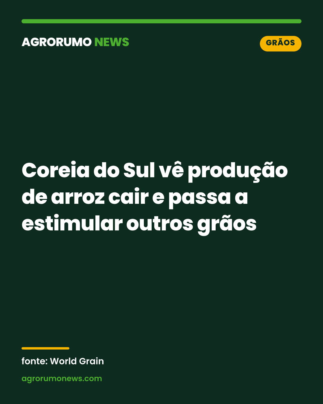 Coreia do Sul vê produção de arroz cair e passa a estimular outros grãos