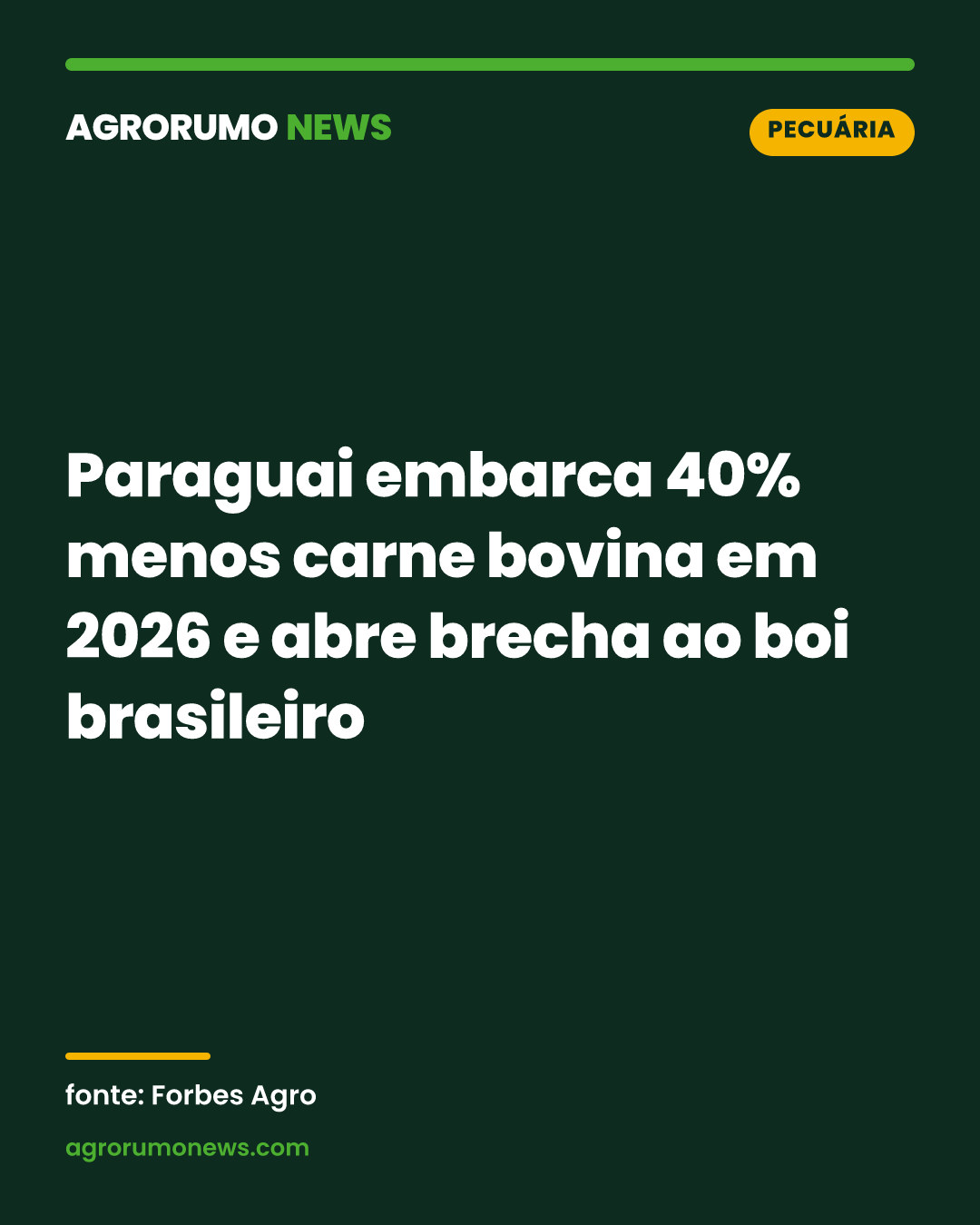 Paraguai embarca 40% menos carne bovina em 2026 e abre brecha ao boi brasileiro