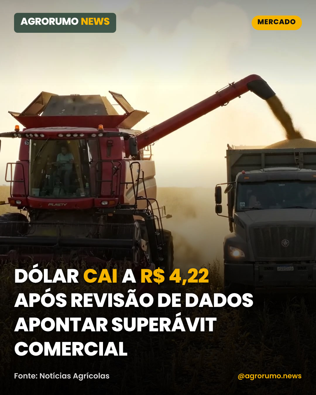 Dólar cai a R$ 4,22 após revisão de dados apontar superávit comercial