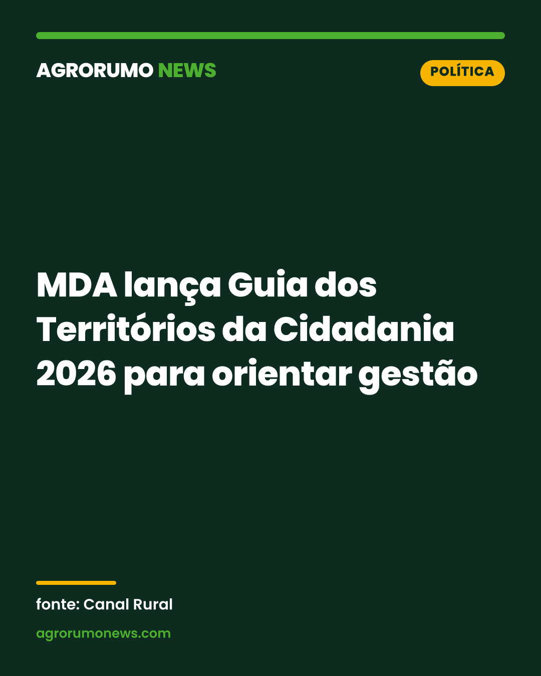 MDA lança Guia dos Territórios da Cidadania 2026 para orientar gestão
