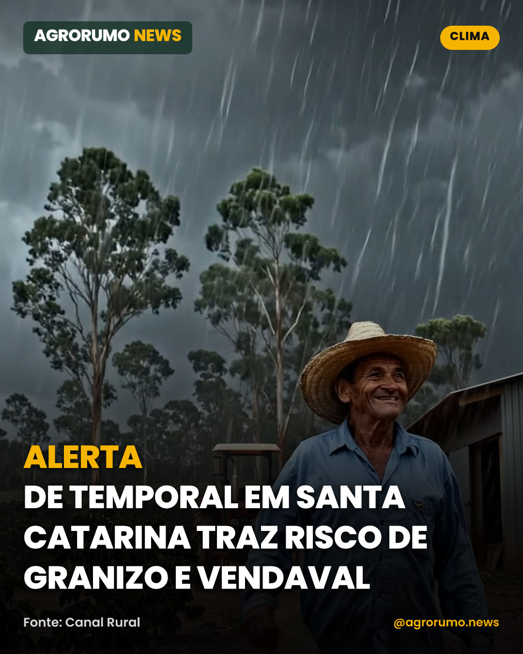 Alerta de temporal em Santa Catarina traz risco de granizo e vendaval