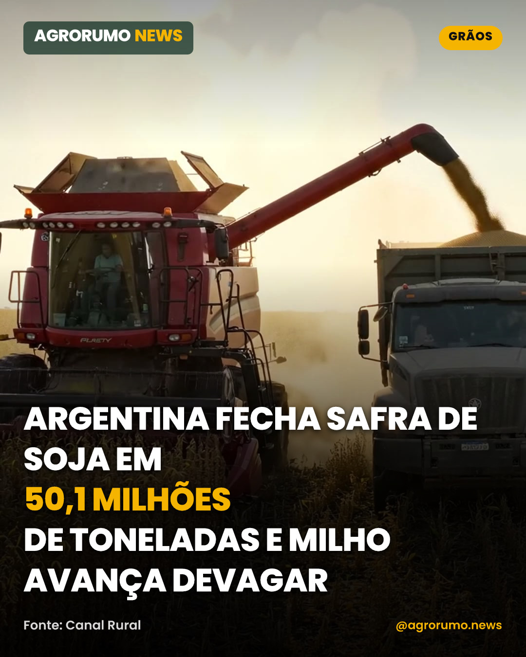 Argentina fecha safra de soja em 50,1 milhões de toneladas e milho avança devagar