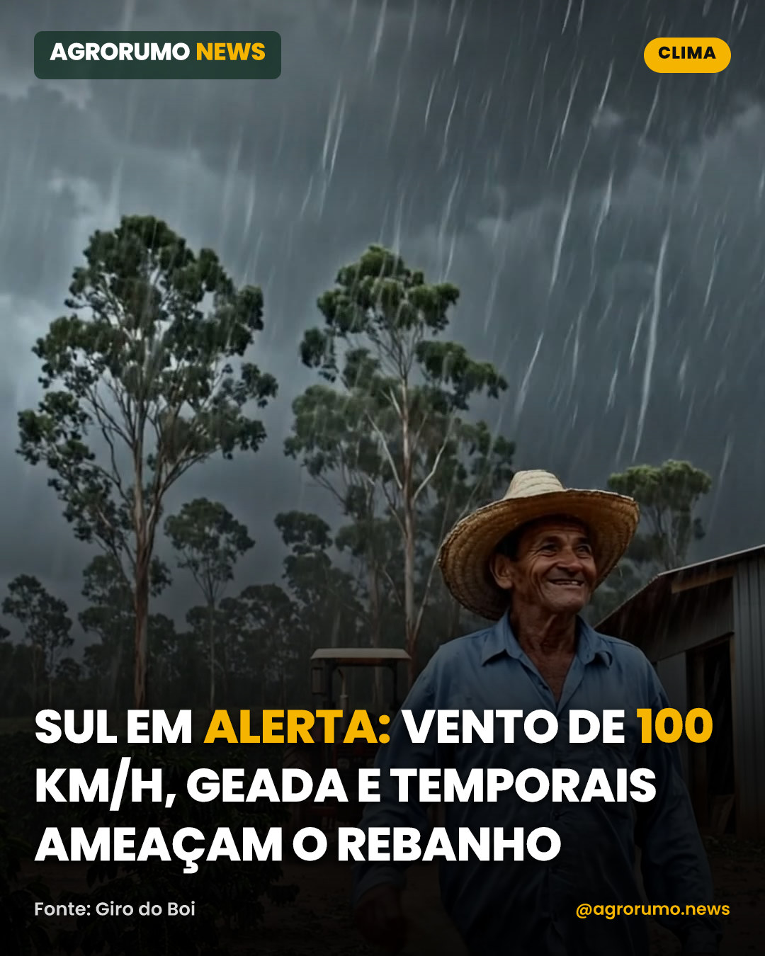 Sul em alerta: vento de 100 km/h, geada e temporais ameaçam o rebanho