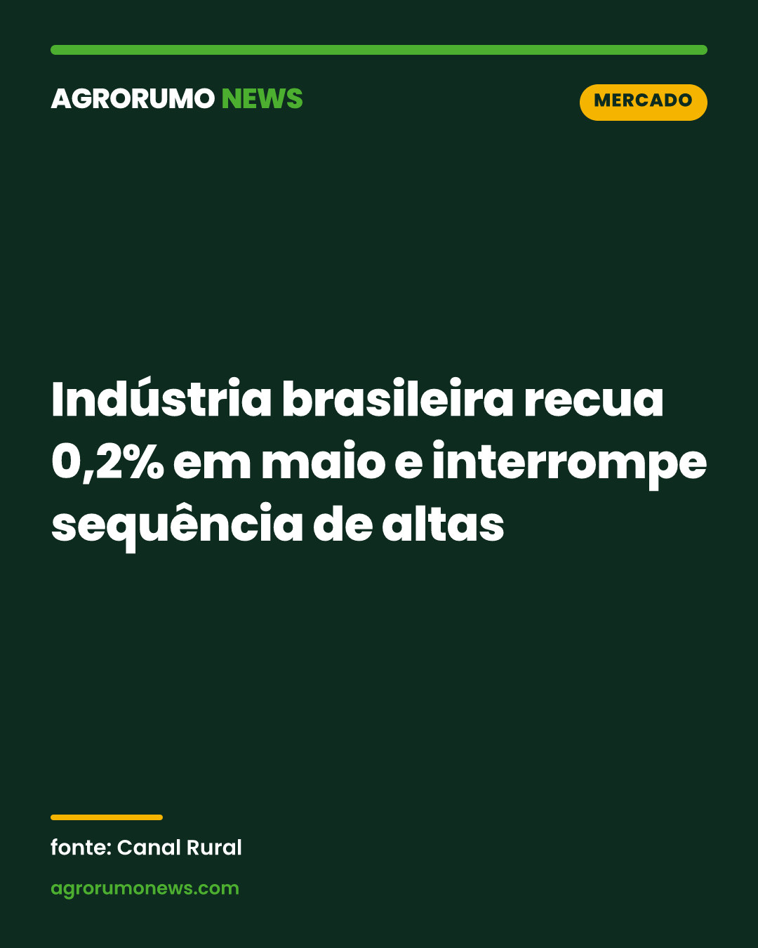 Indústria brasileira recua 0,2% em maio e interrompe sequência de altas