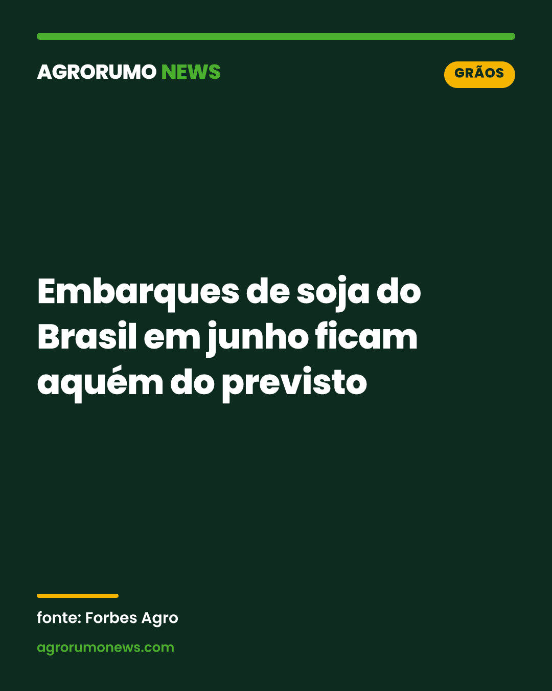 Embarques de soja do Brasil em junho ficam aquém do previsto