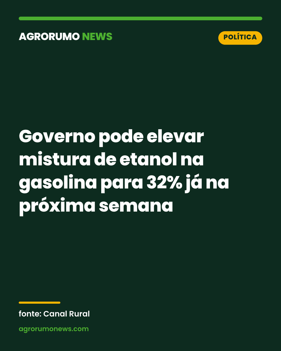 Governo pode elevar mistura de etanol na gasolina para 32% já na próxima semana