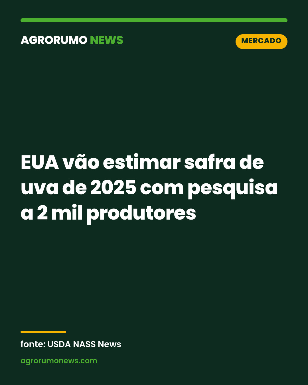 EUA vão estimar safra de uva de 2025 com pesquisa a 2 mil produtores