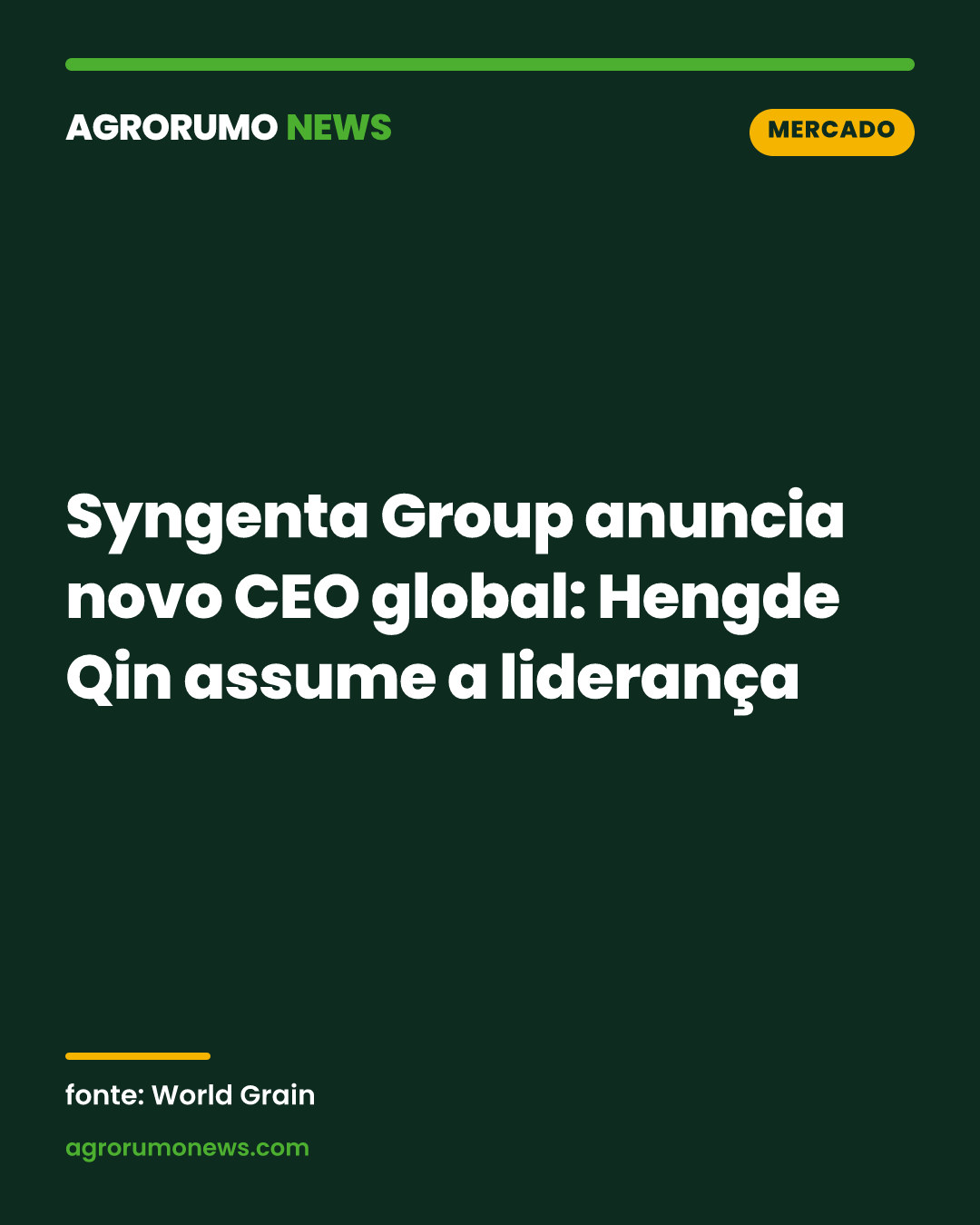 Syngenta Group anuncia novo CEO global: Hengde Qin assume a liderança