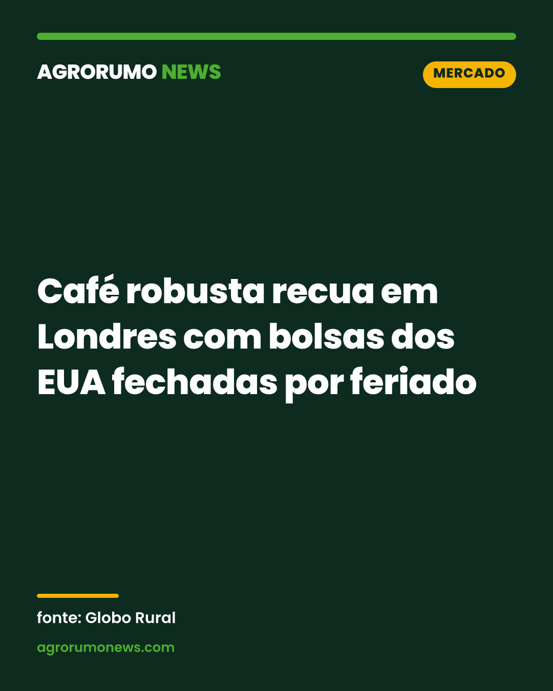 Café robusta recua em Londres com bolsas dos EUA fechadas por feriado