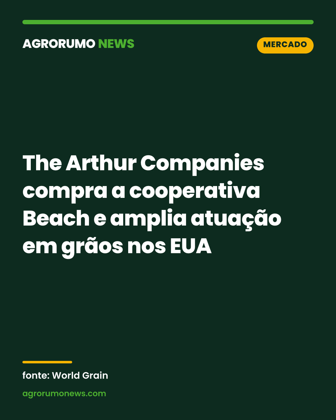 The Arthur Companies compra a cooperativa Beach e amplia atuação em grãos nos EUA