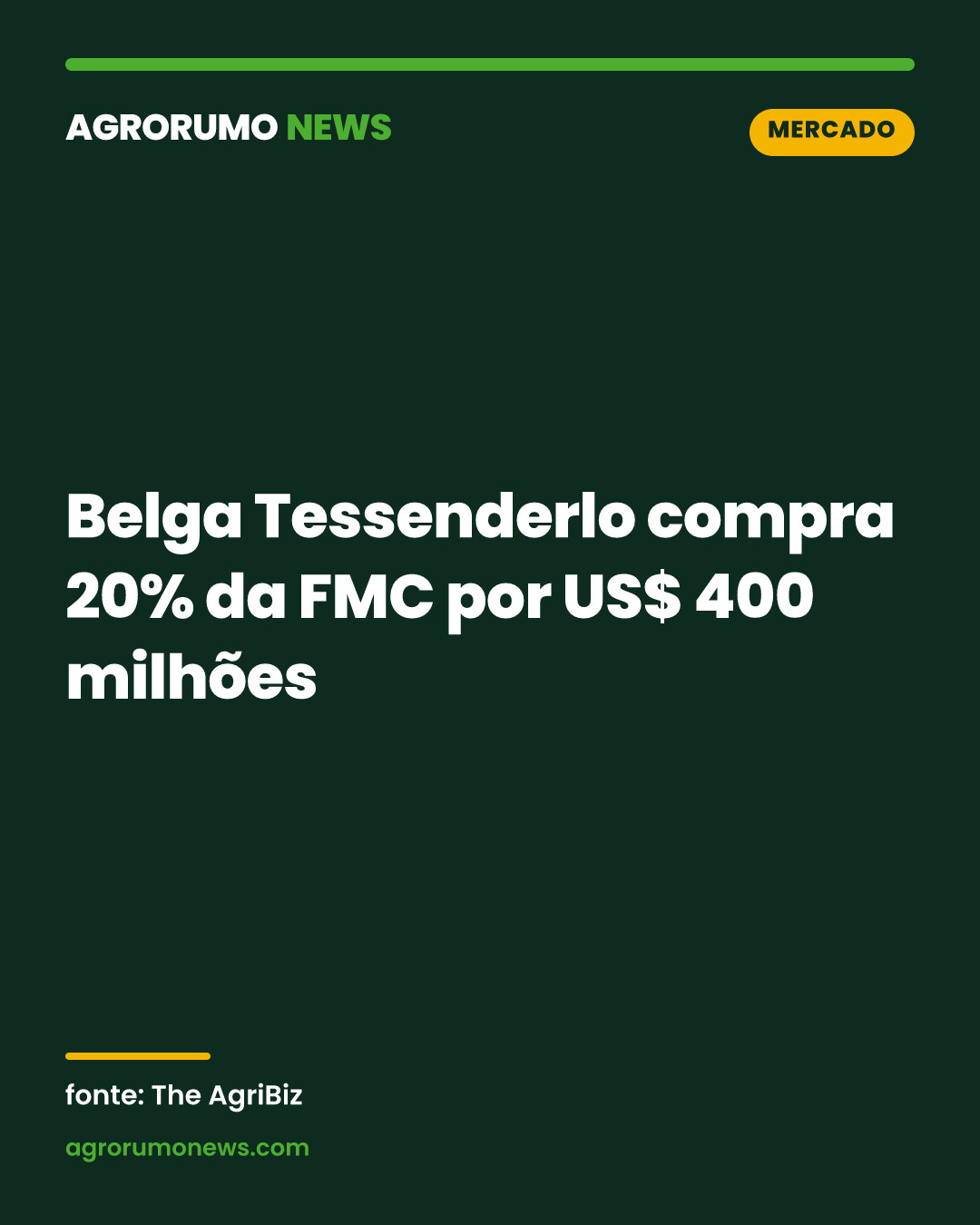 Belga Tessenderlo compra 20% da FMC por US$ 400 milhões