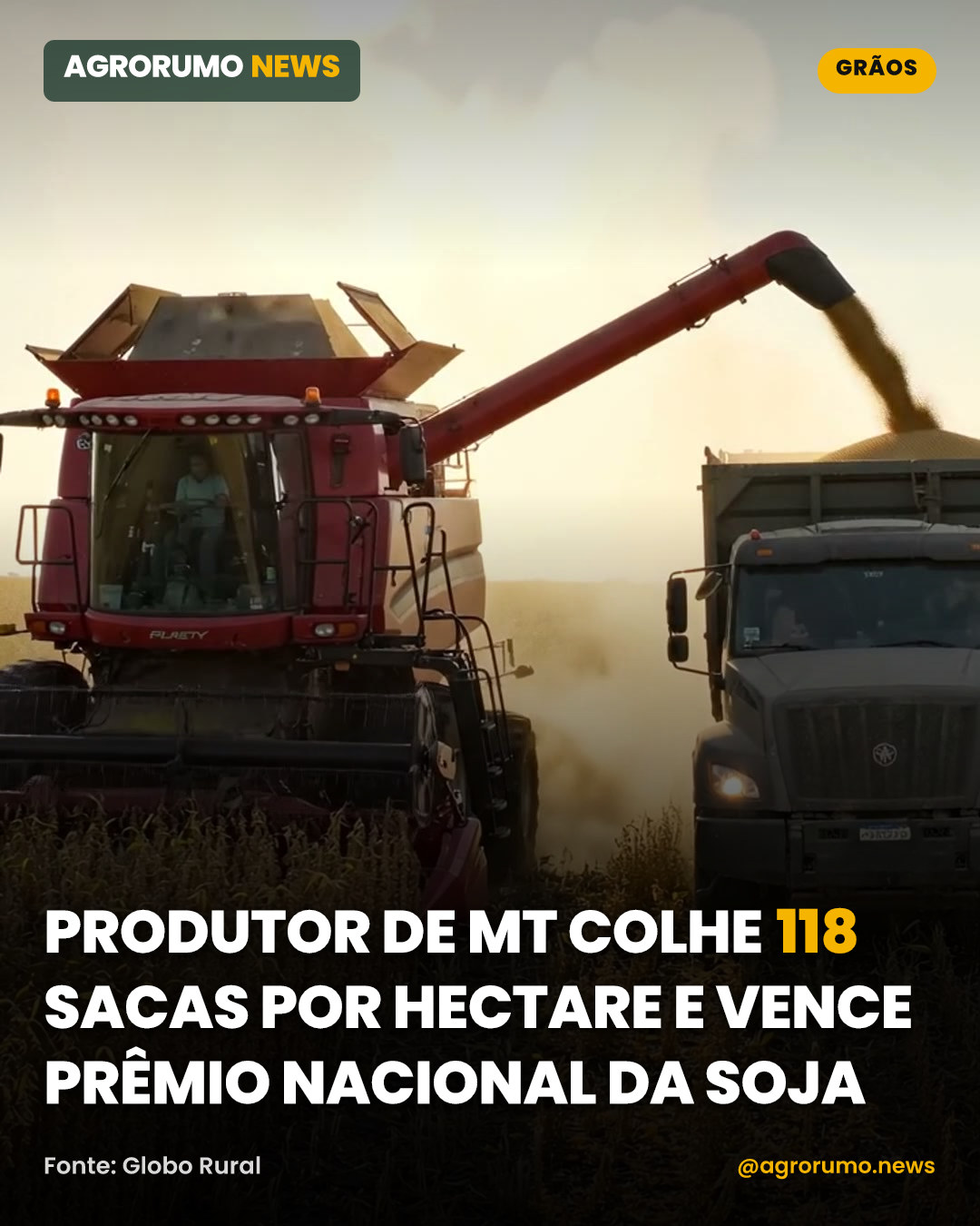 Produtor de MT colhe 118 sacas por hectare e vence prêmio nacional da soja