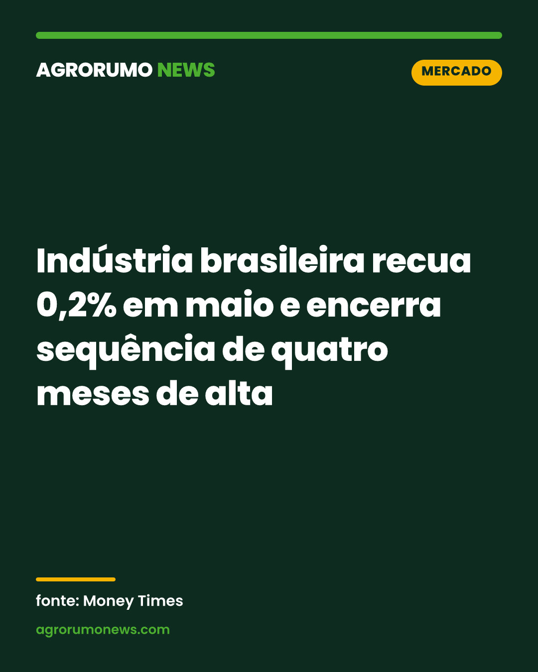 Indústria brasileira recua 0,2% em maio e encerra sequência de quatro meses de alta
