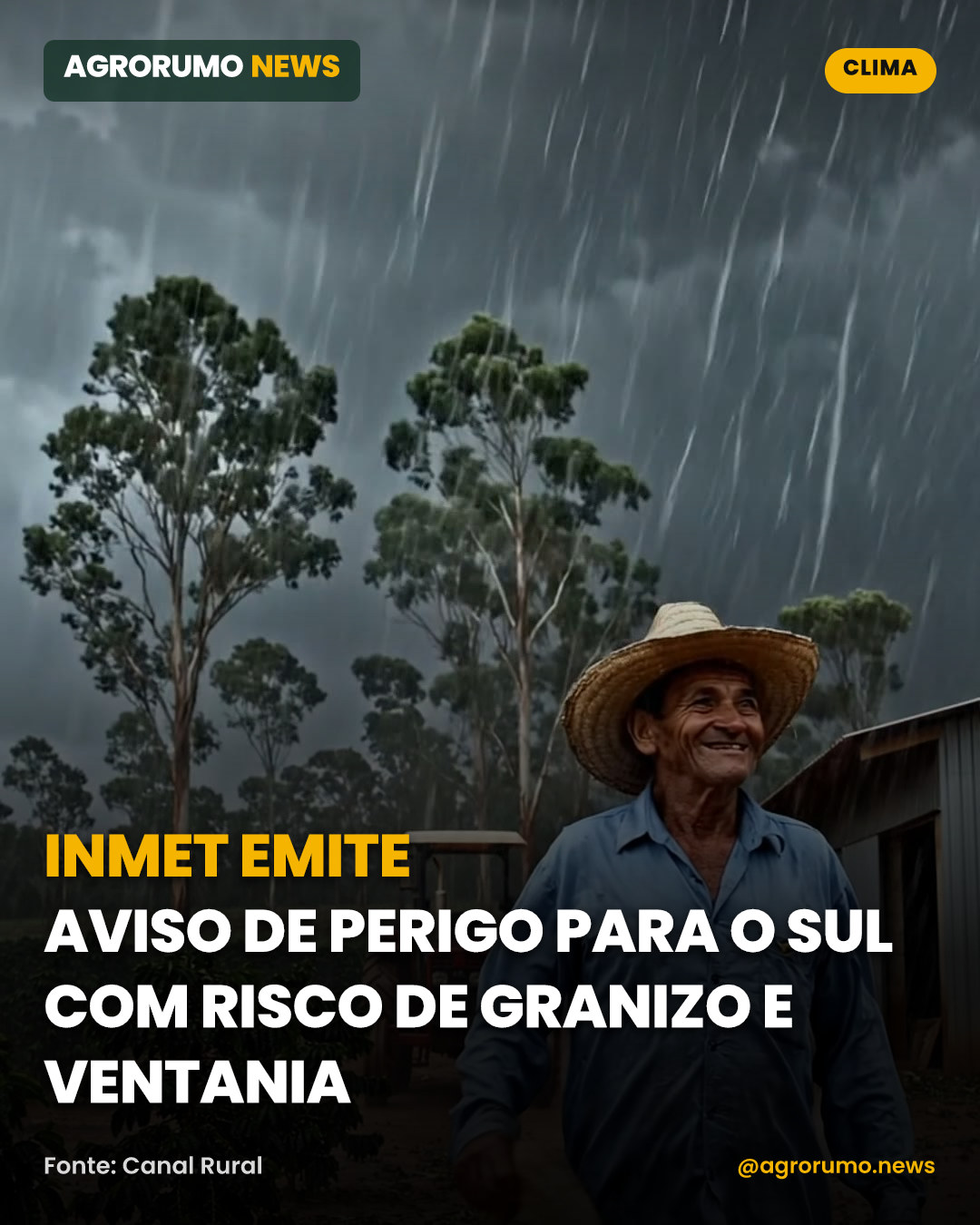 Inmet emite aviso de perigo para o Sul com risco de granizo e ventania