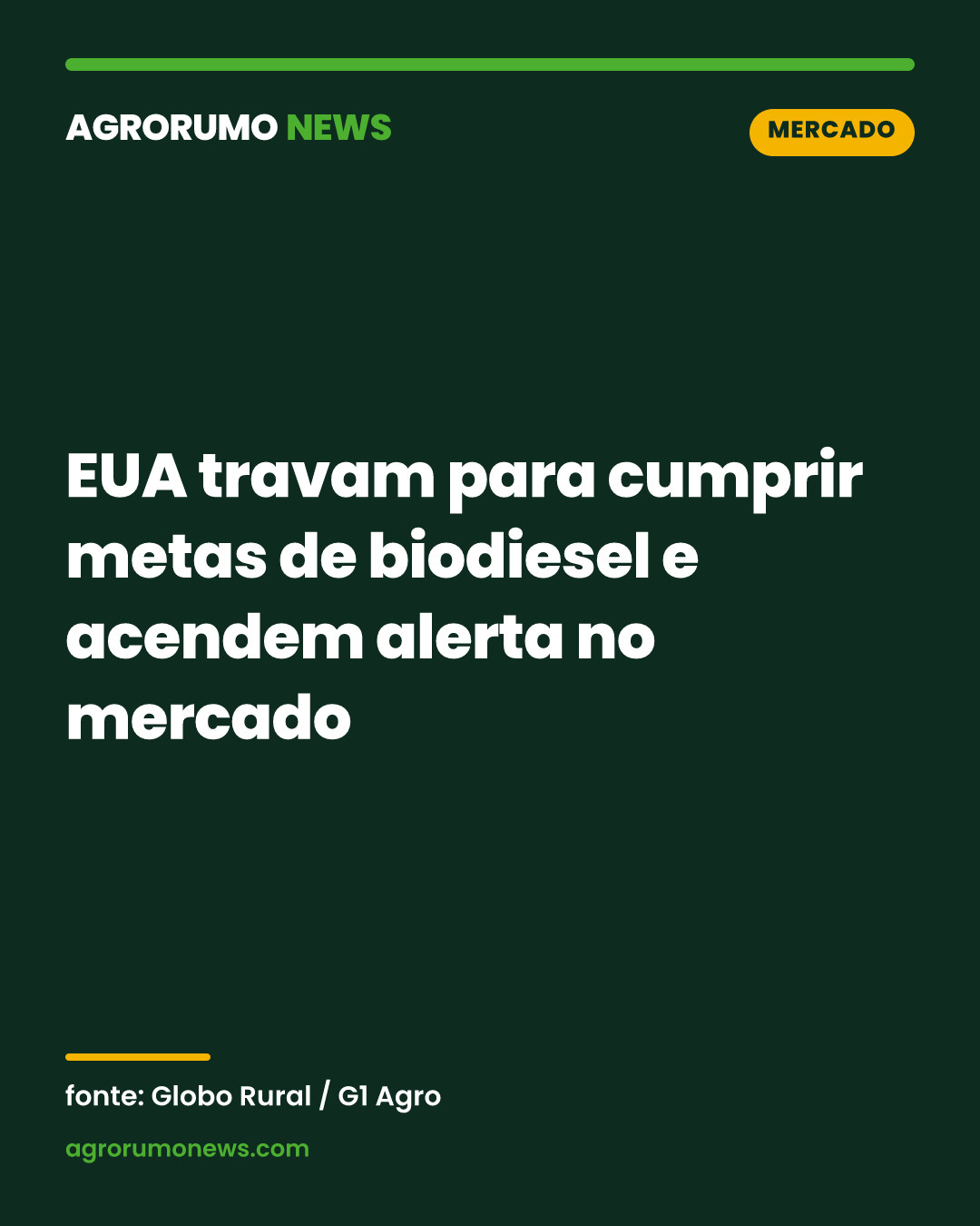 EUA travam para cumprir metas de biodiesel e acendem alerta no mercado