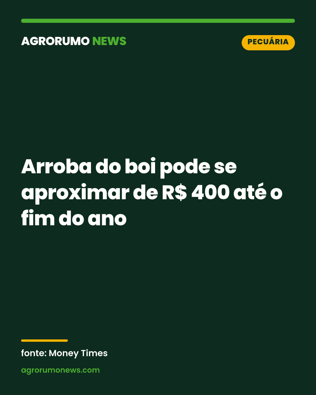 Arroba do boi pode se aproximar de R$ 400 até o fim do ano