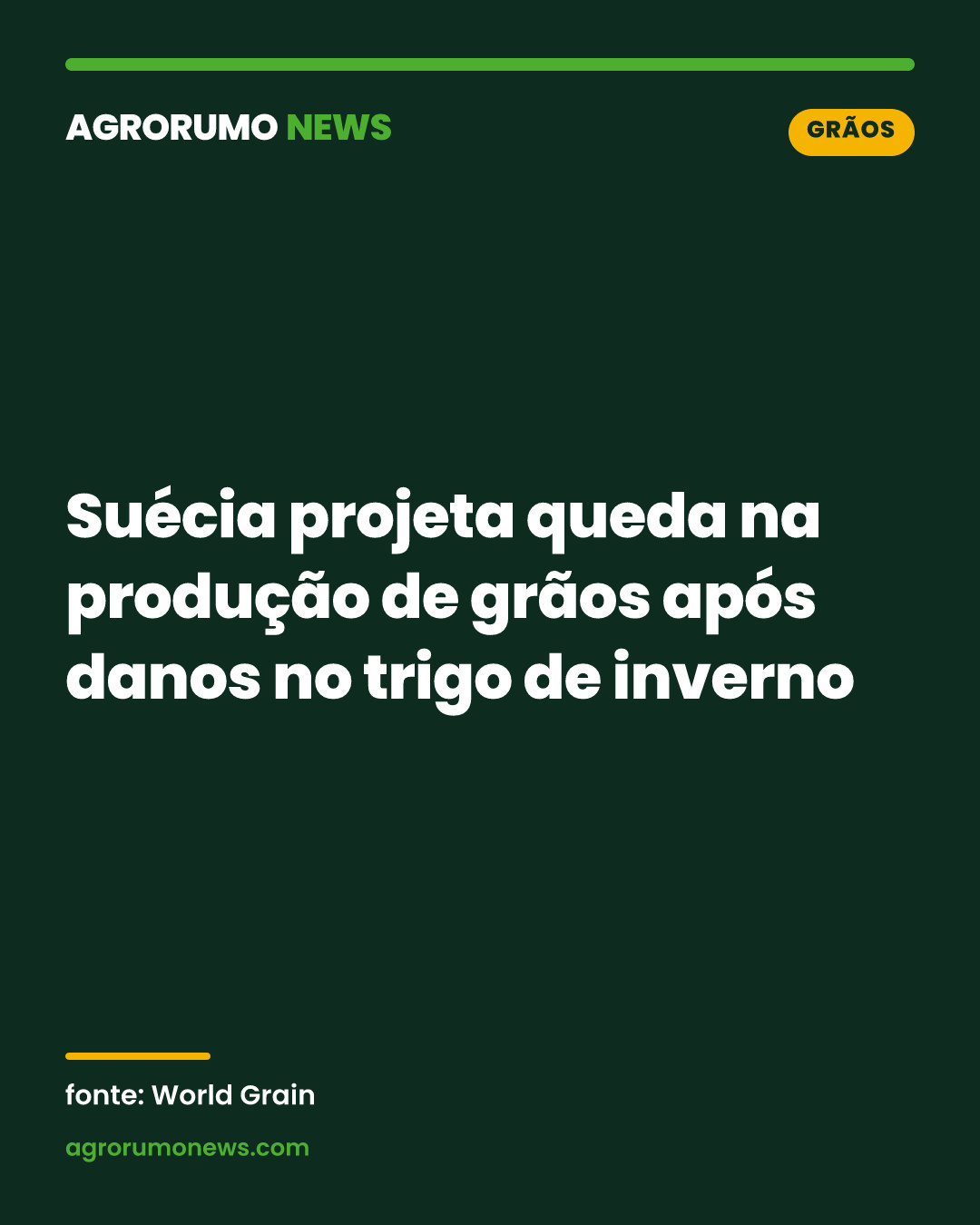 Suécia projeta queda na produção de grãos após danos no trigo de inverno