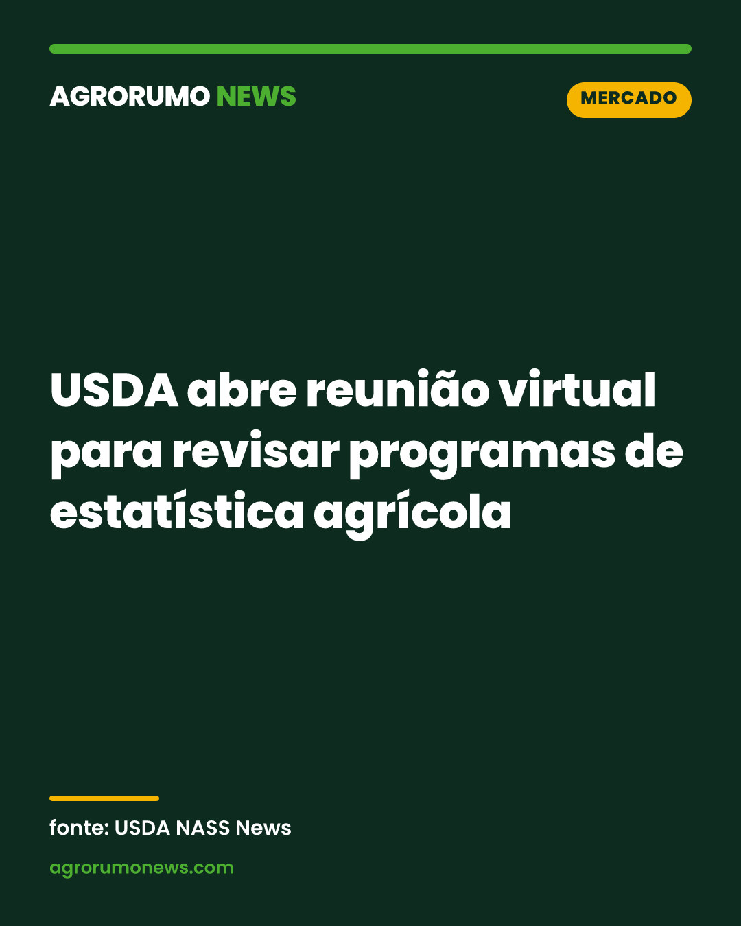 USDA abre reunião virtual para revisar programas de estatística agrícola