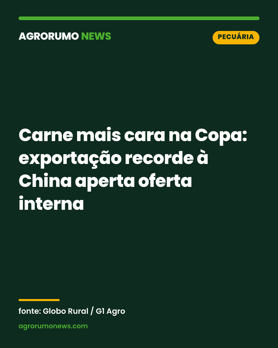 Carne mais cara na Copa: exportação recorde à China aperta oferta interna
