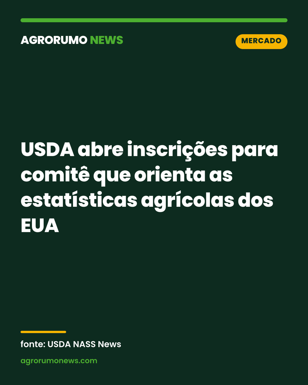 USDA abre inscrições para comitê que orienta as estatísticas agrícolas dos EUA