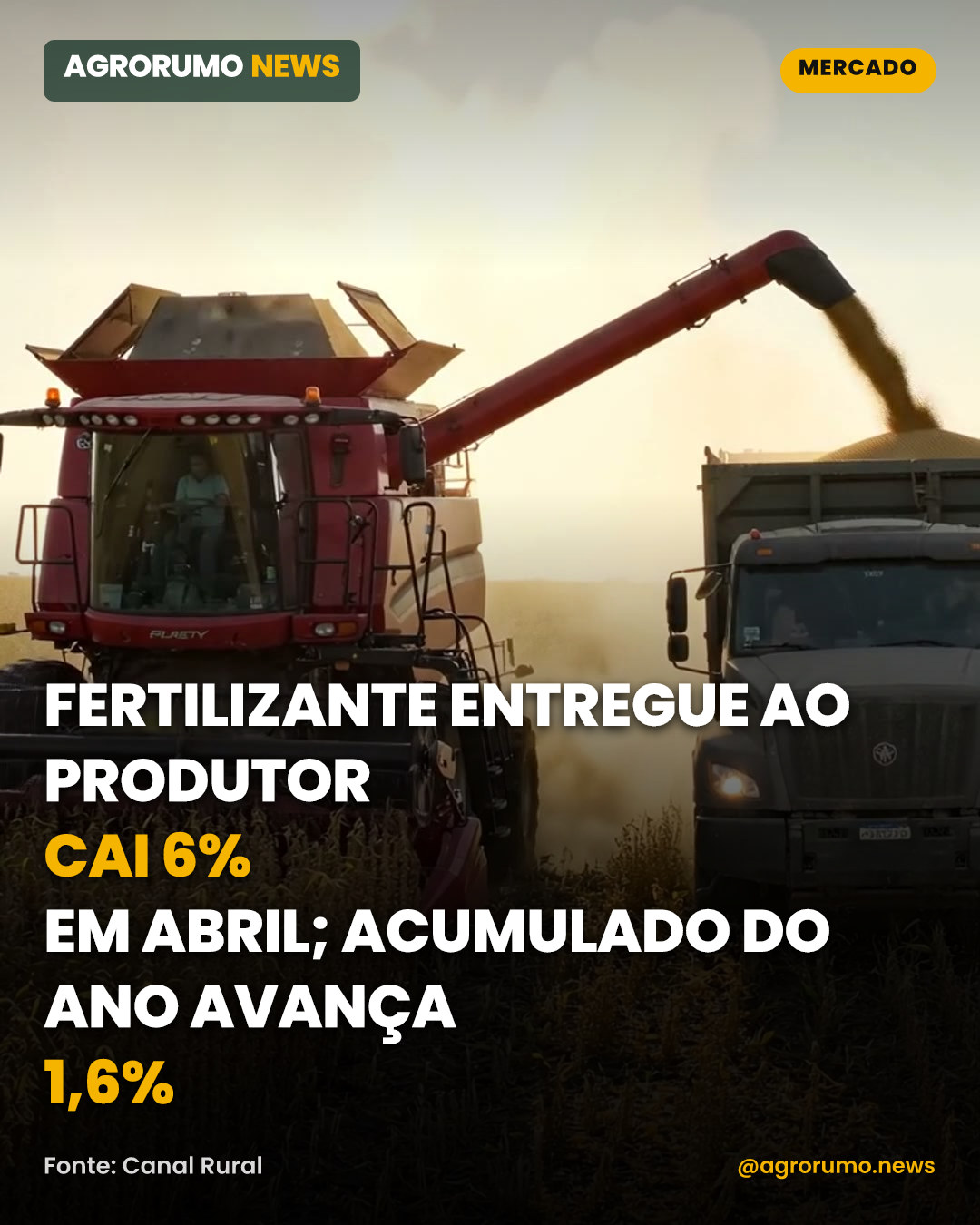 Fertilizante entregue ao produtor cai 6% em abril; acumulado do ano avança 1,6%