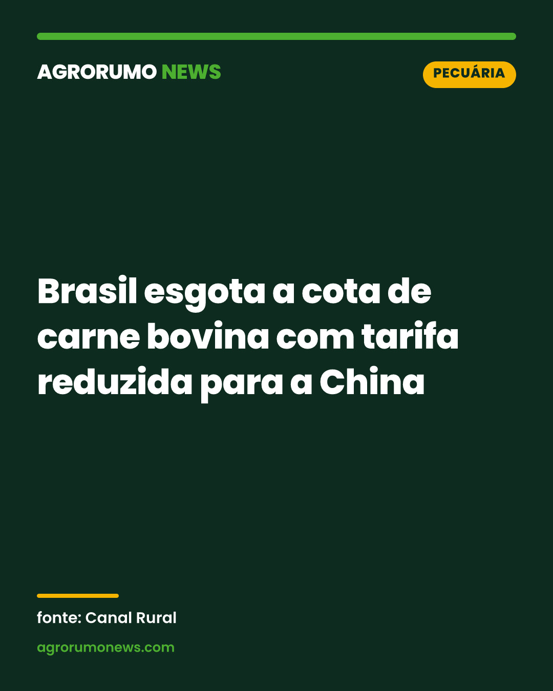 Brasil esgota a cota de carne bovina com tarifa reduzida para a China