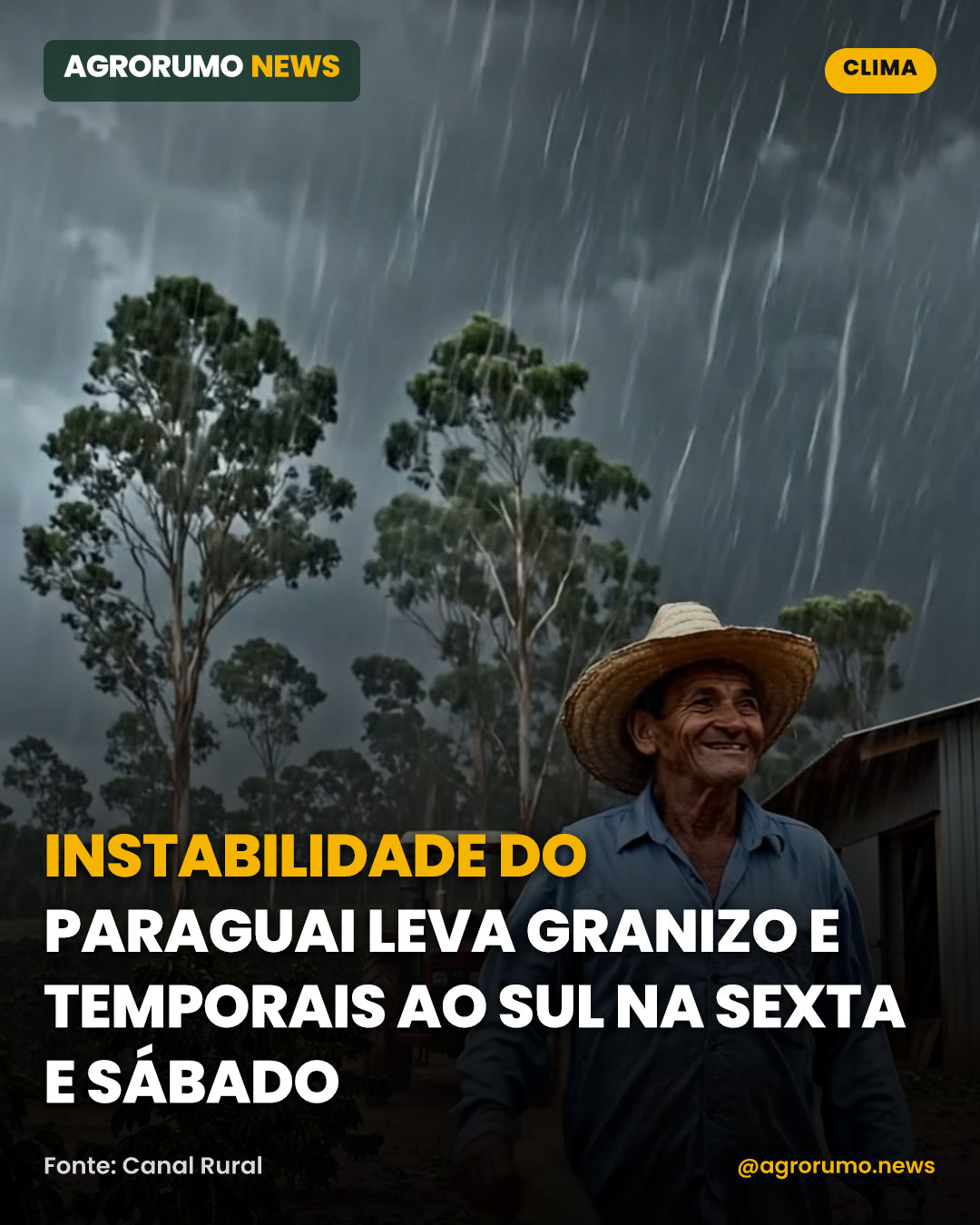 Instabilidade do Paraguai leva granizo e temporais ao Sul na sexta e sábado