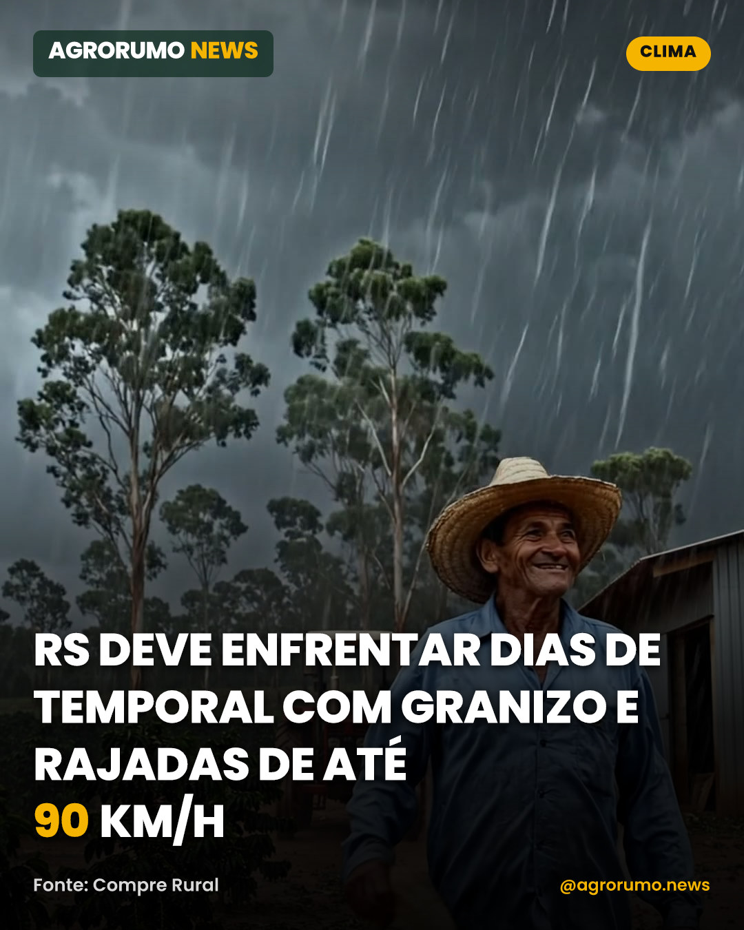 RS deve enfrentar dias de temporal com granizo e rajadas de até 90 km/h