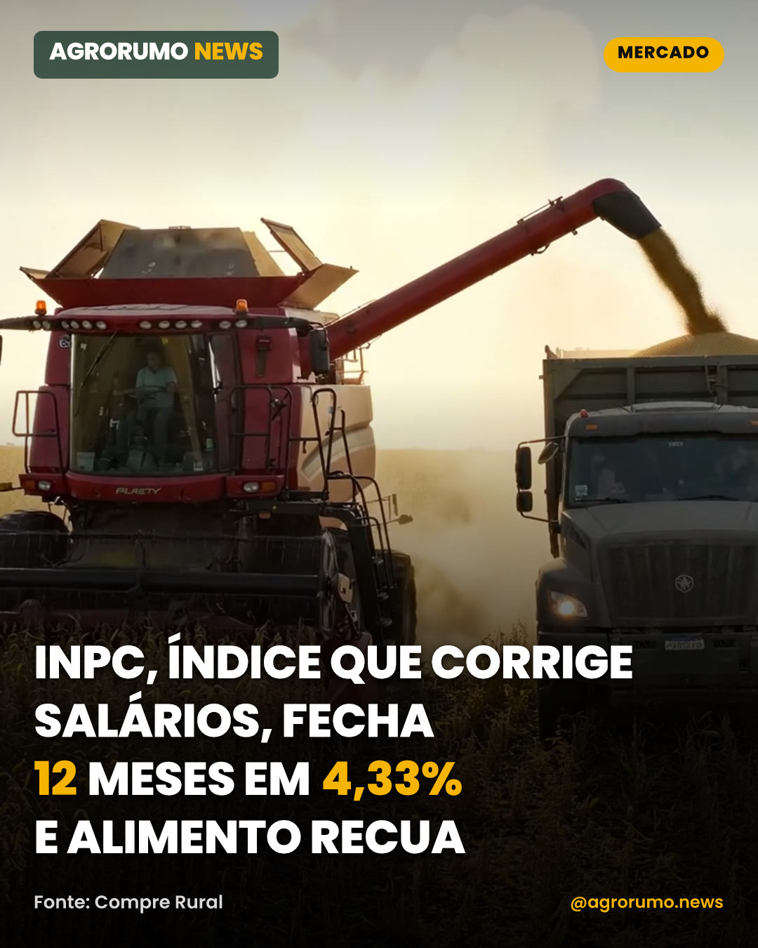 INPC, índice que corrige salários, fecha 12 meses em 4,33% e alimento recua