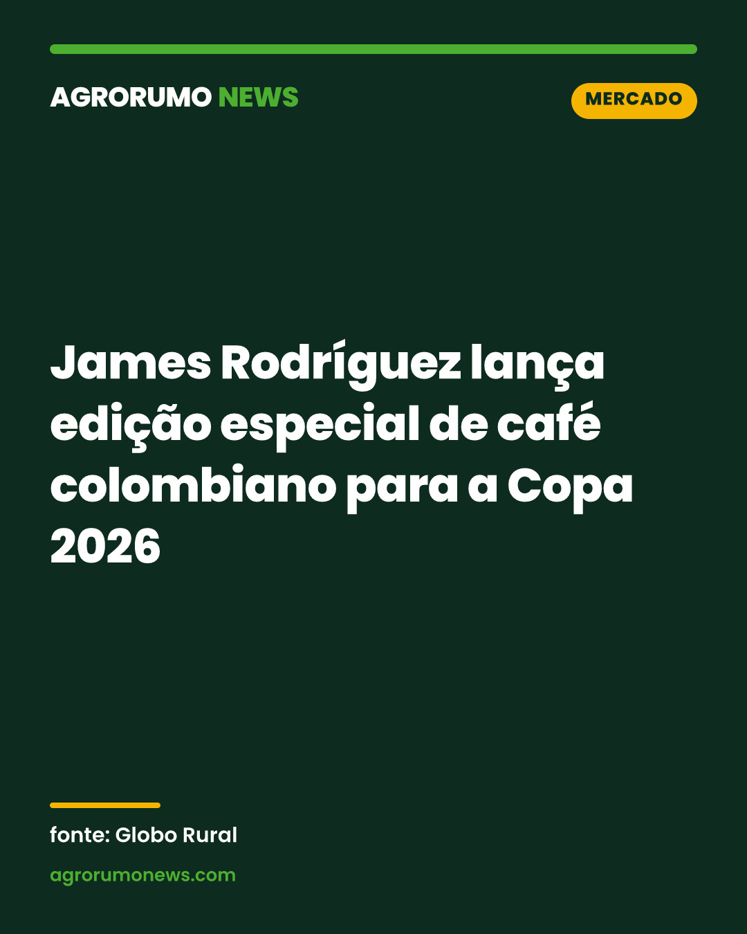 James Rodríguez lança edição especial de café colombiano para a Copa 2026