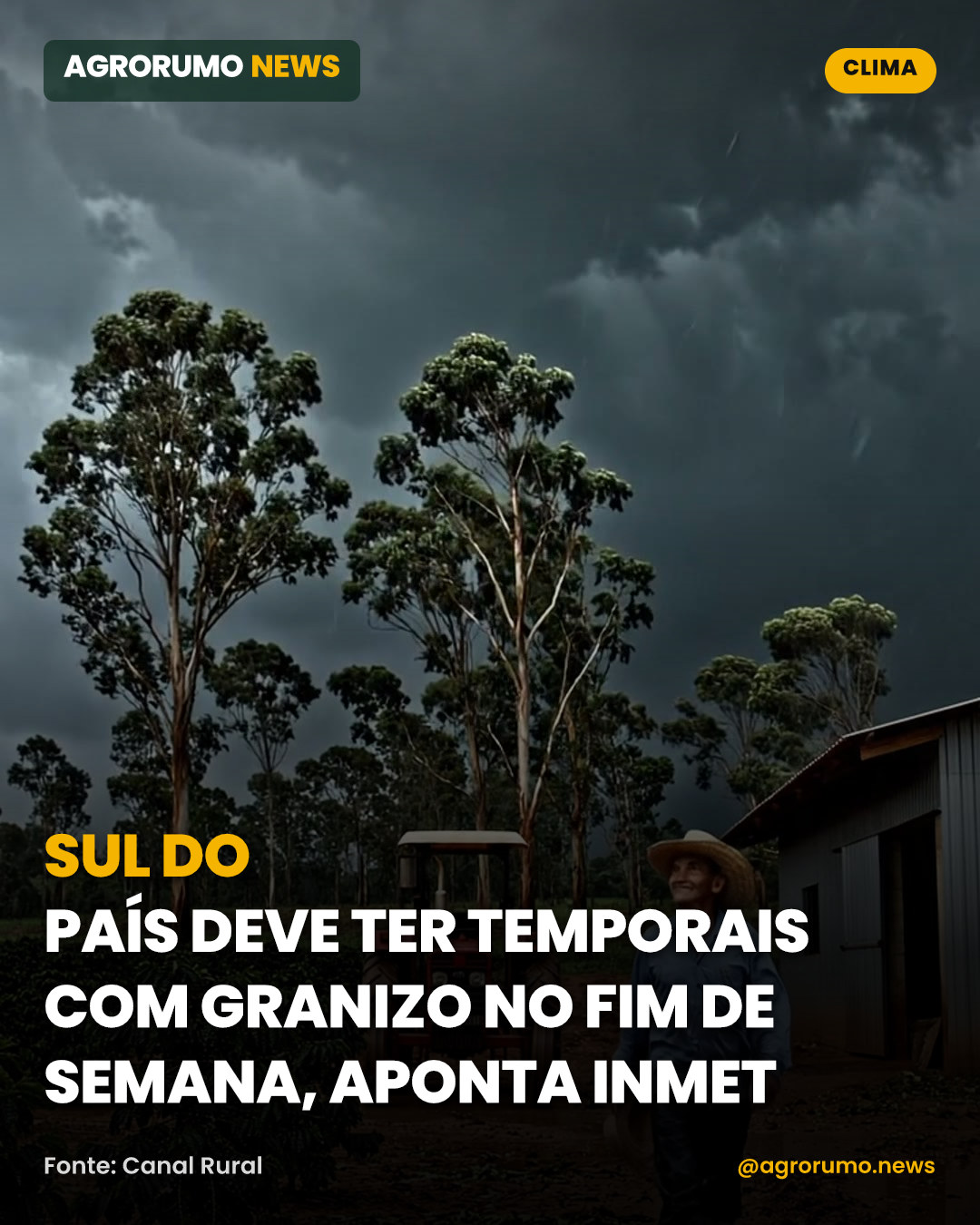 Sul do país deve ter temporais com granizo no fim de semana, aponta Inmet