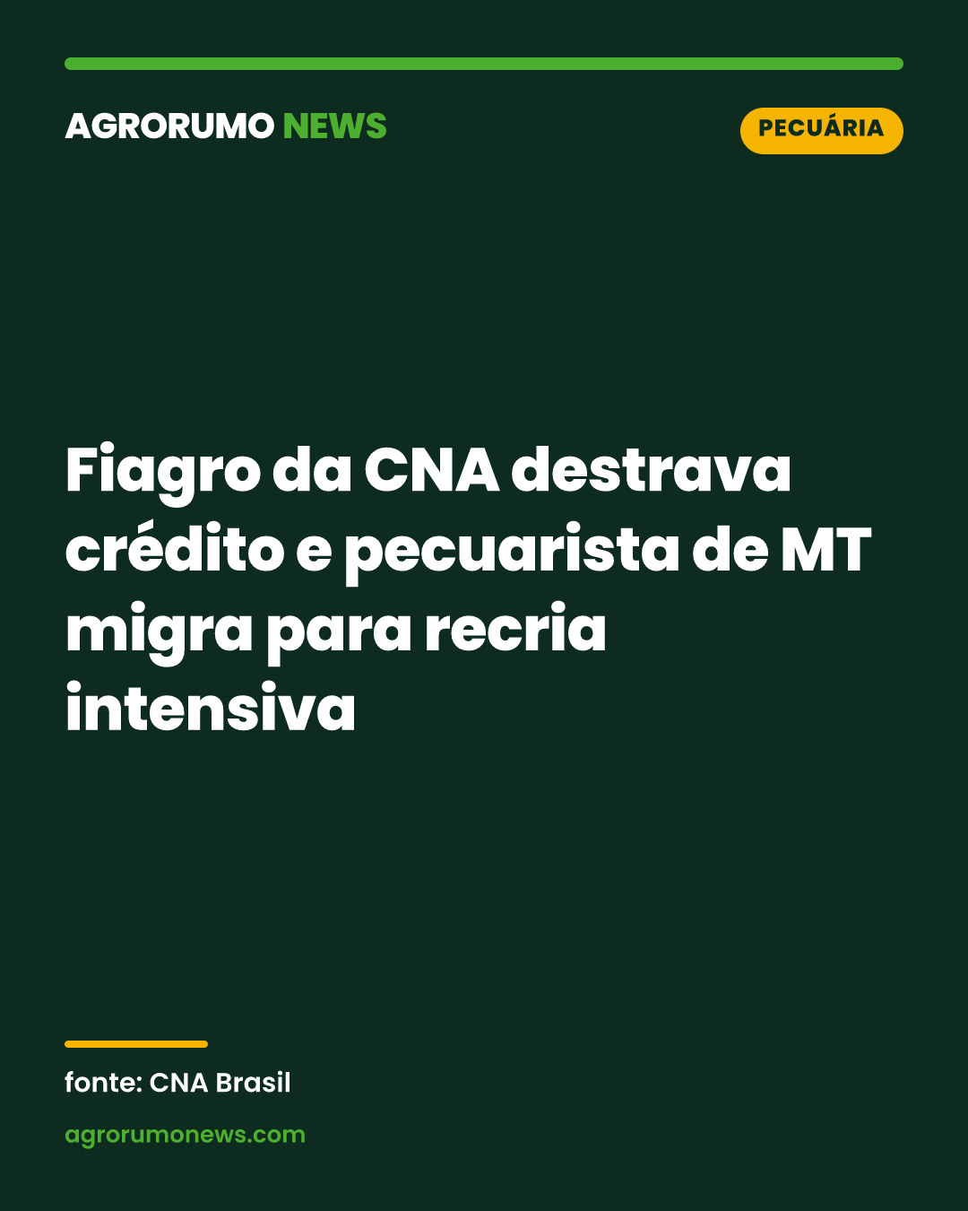 Fiagro da CNA destrava crédito e pecuarista de MT migra para recria intensiva