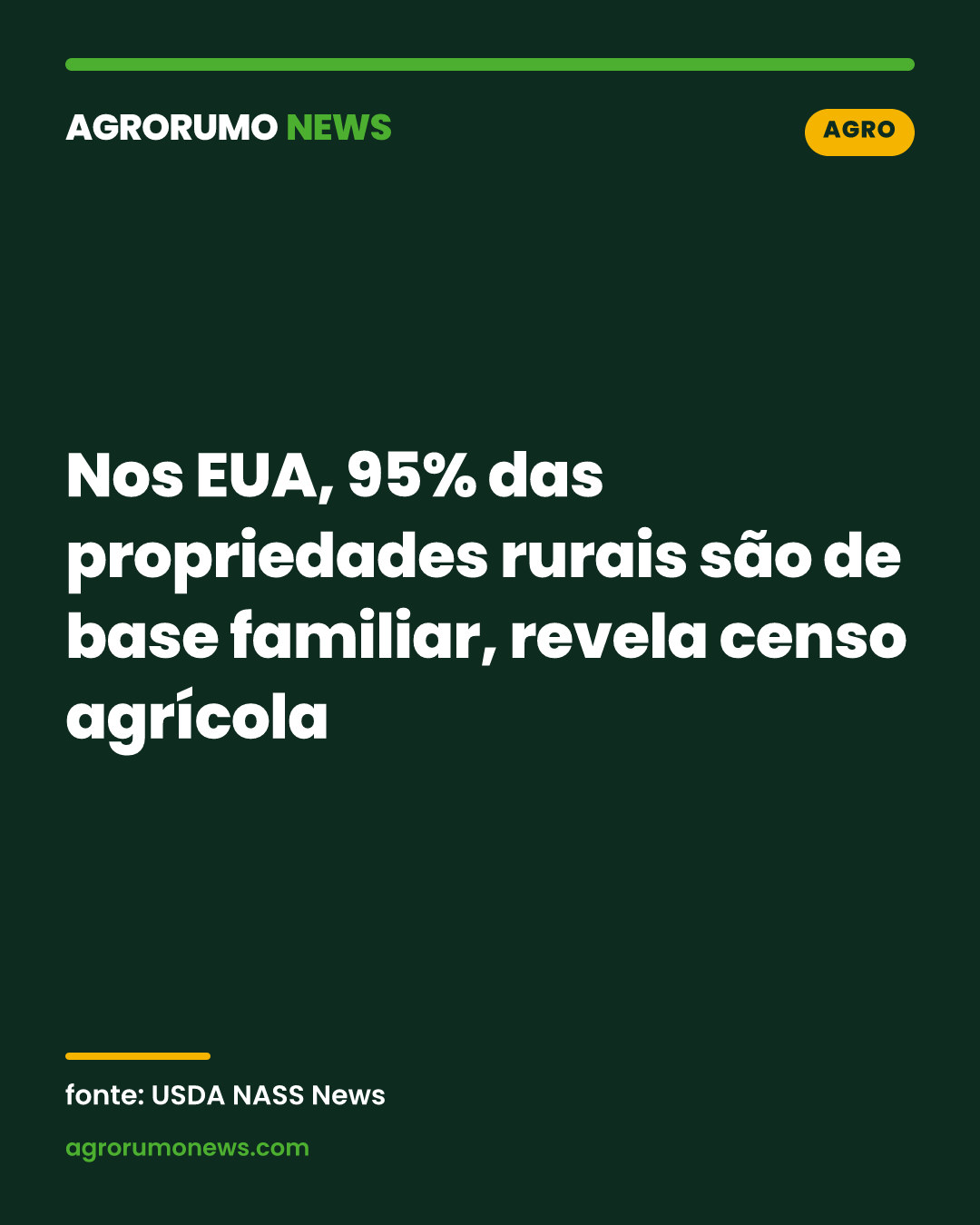 Nos EUA, 95% das propriedades rurais são de base familiar, revela censo agrícola