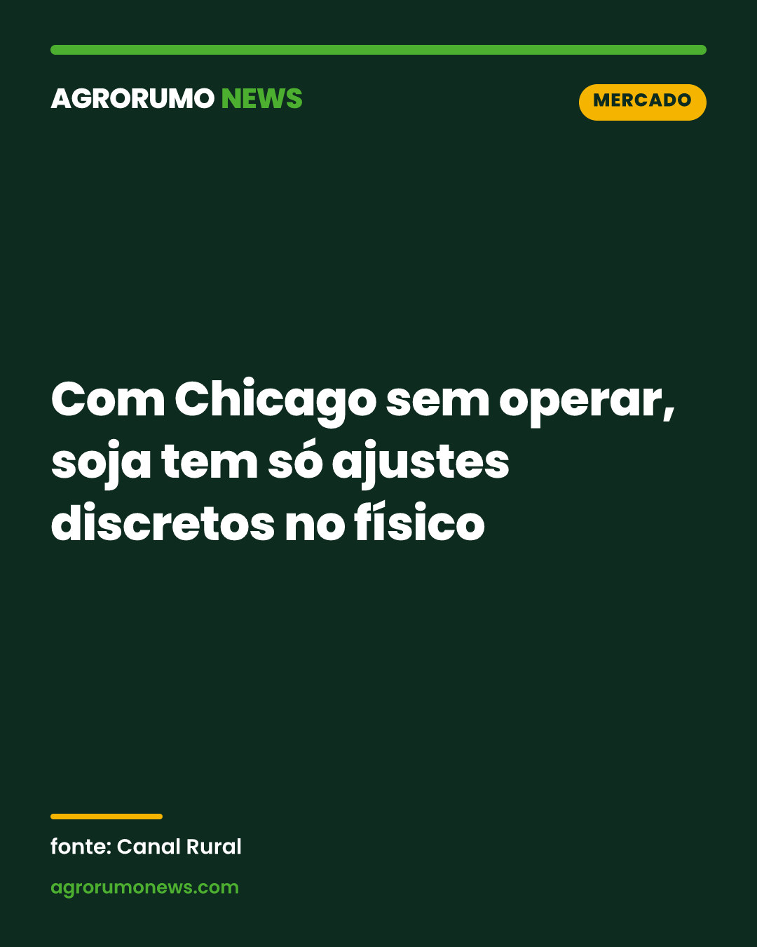 Com Chicago sem operar, soja tem só ajustes discretos no físico