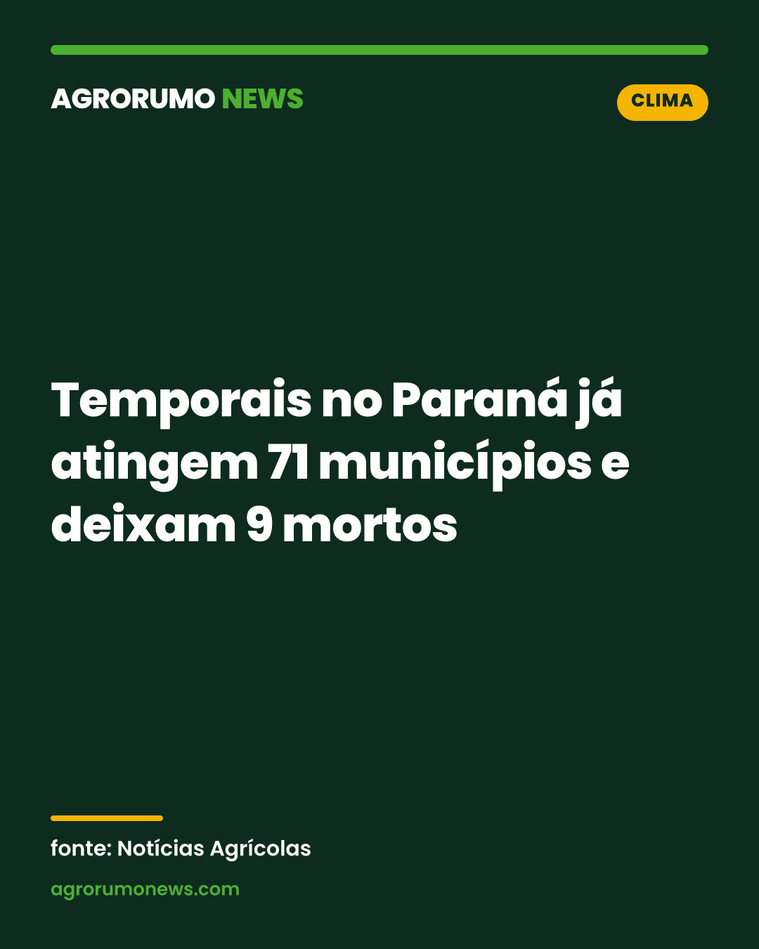 Temporais no Paraná já atingem 71 municípios e deixam 9 mortos