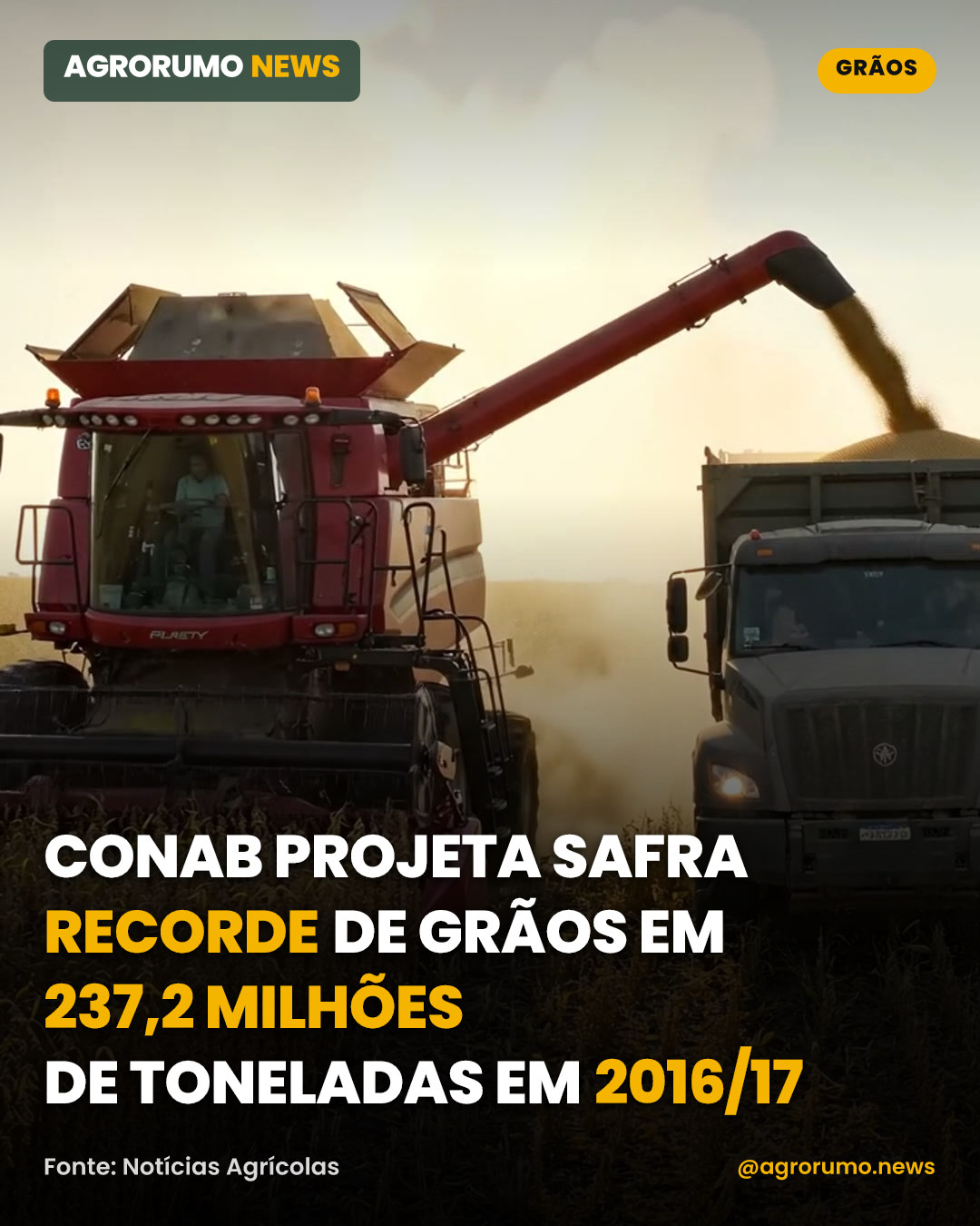 Conab projeta safra recorde de grãos em 237,2 milhões de toneladas em 2016/17