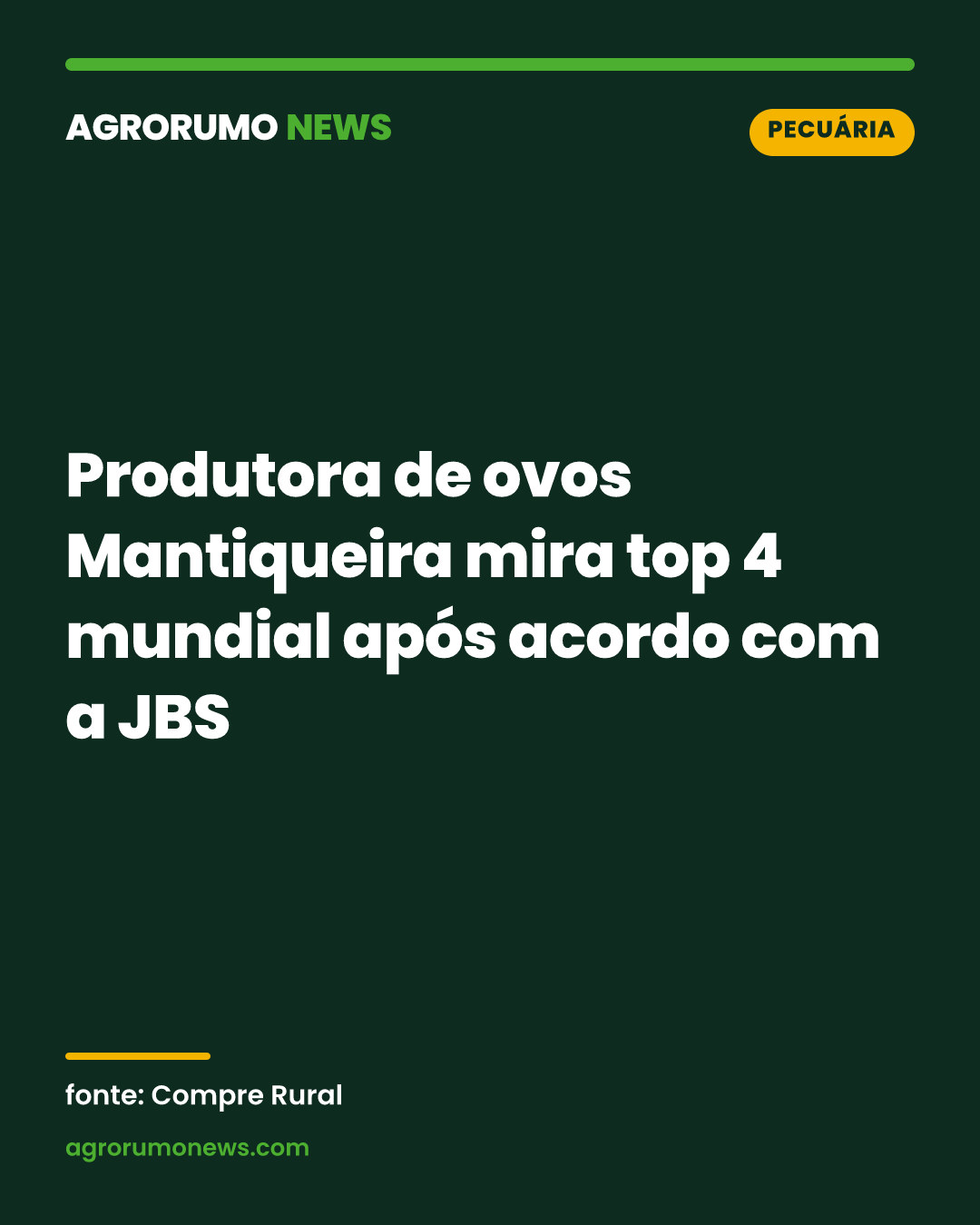 Produtora de ovos Mantiqueira mira top 4 mundial após acordo com a JBS