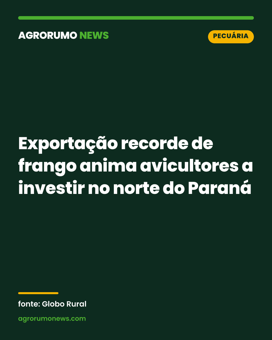Exportação recorde de frango anima avicultores a investir no norte do Paraná