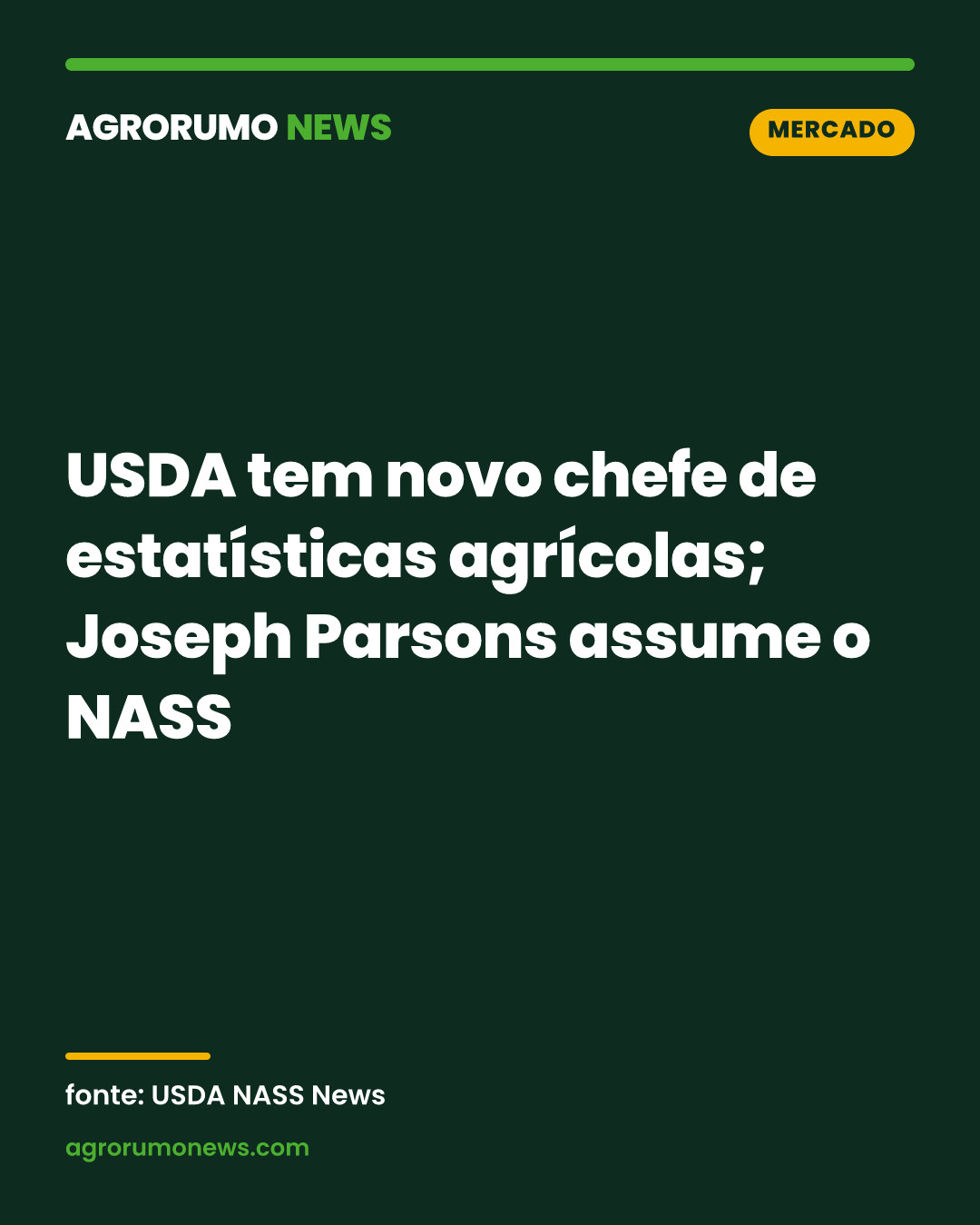USDA tem novo chefe de estatísticas agrícolas; Joseph Parsons assume o NASS