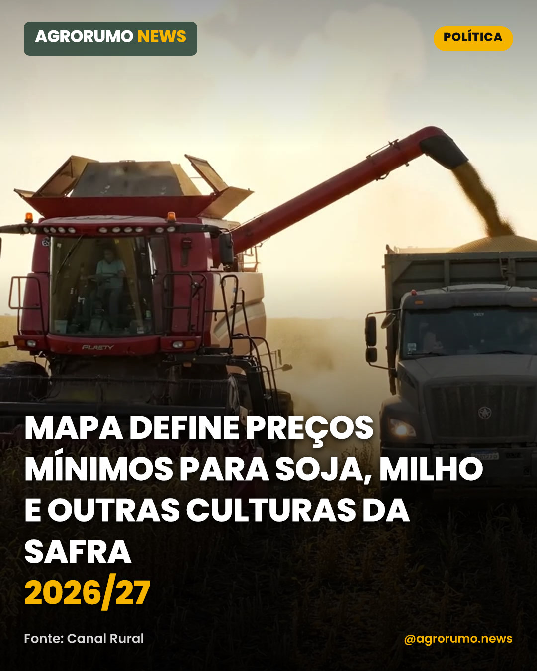 Mapa define preços mínimos para soja, milho e outras culturas da safra 2026/27