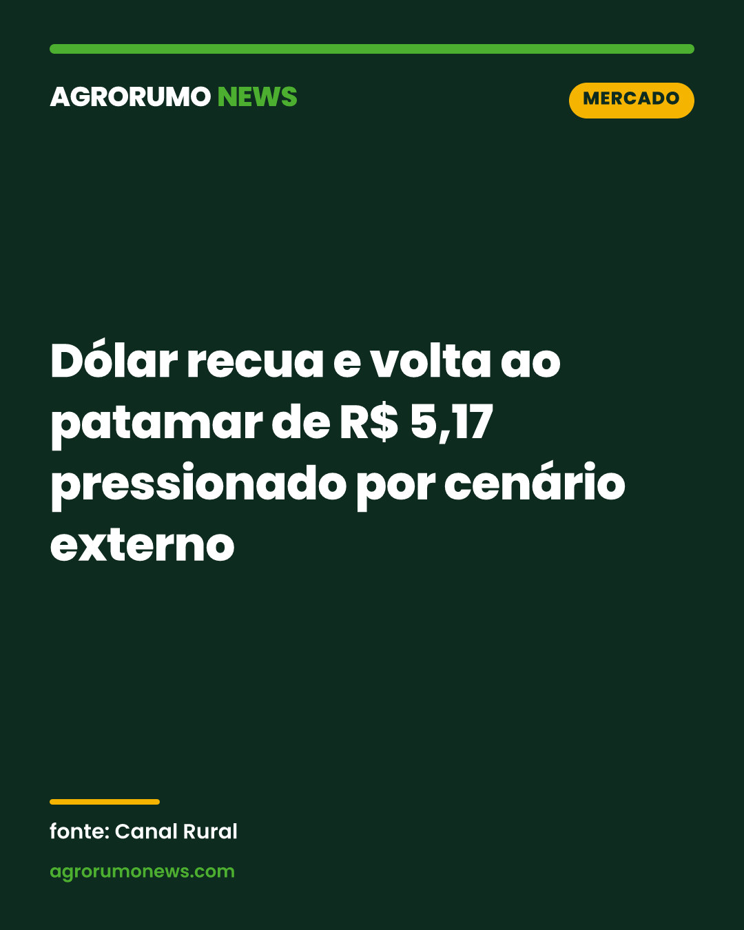 Dólar recua e volta ao patamar de R$ 5,17 pressionado por cenário externo