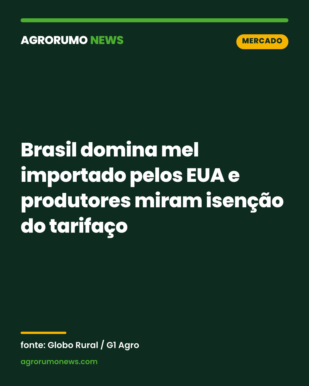 Brasil domina mel importado pelos EUA e produtores miram isenção do tarifaço