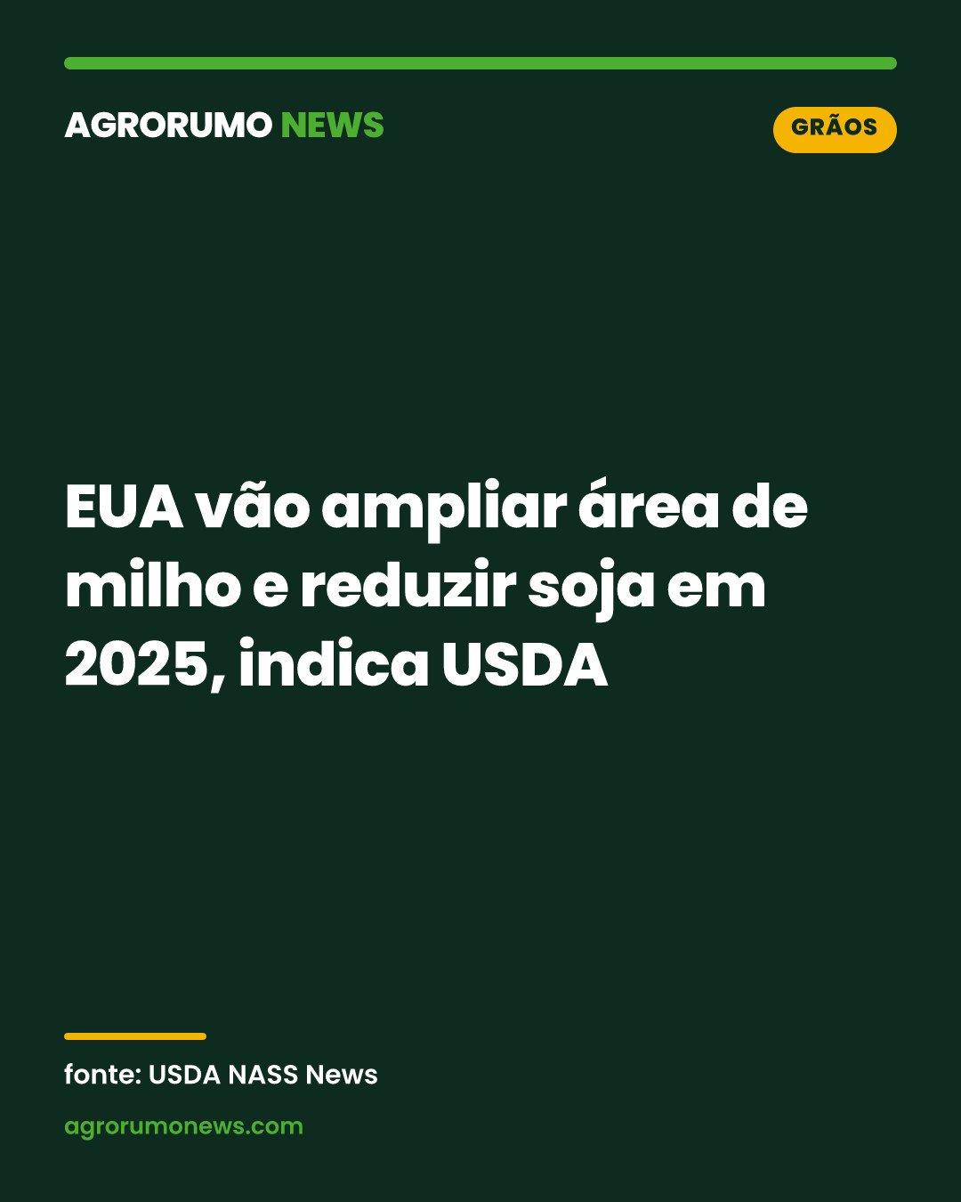 EUA vão ampliar área de milho e reduzir soja em 2025, indica USDA